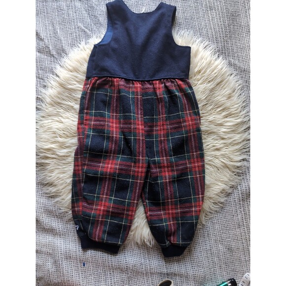 Vintage Muffling Holiday Plaid ROMPER 3T Blue & Red Toddler One Piece - Picture 9 of 11